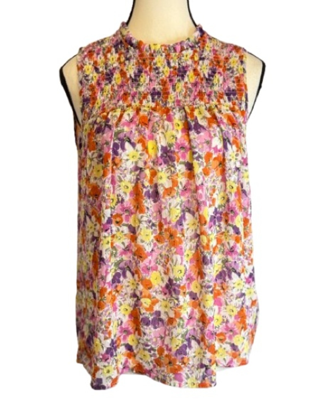 Maison d’Amelie Floral Smocked Blouse Sleeveless Clip Dot Top XS - Picture 2 of 10